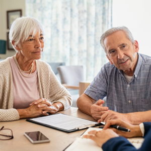 A couple meeting with a professional to plan for the future