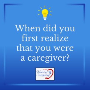 When did you first realize that you were a caregiver? light bulb at top, HOC logo at bottom