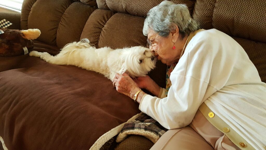 Mom with pet pup Jasmine